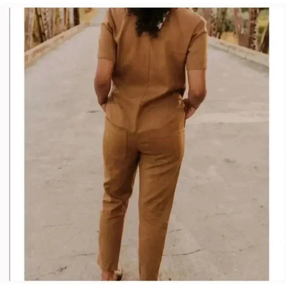 Rylee & Cru Tencel Linen Blend Utility Jumpsuit Brown Romper Pockets Size M - Picture 2 of 14